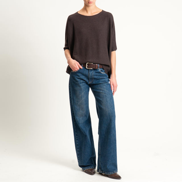 Kontatto-Maglia cropped manica corta punto riso (QS) - moro