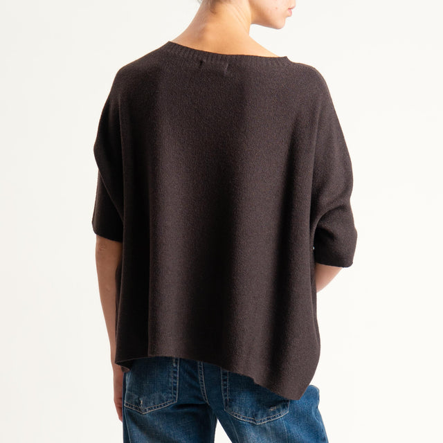 Kontatto-Maglia cropped manica corta punto riso (QS) - moro