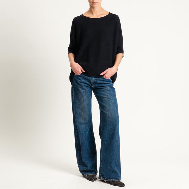 Kontatto-Maglia cropped manica corta punto riso (QS) - nero
