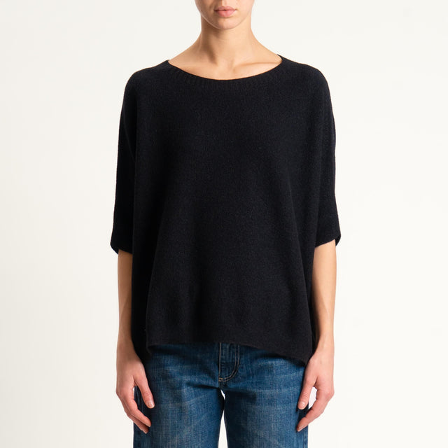 Kontatto-Maglia cropped manica corta punto riso (QS) - nero