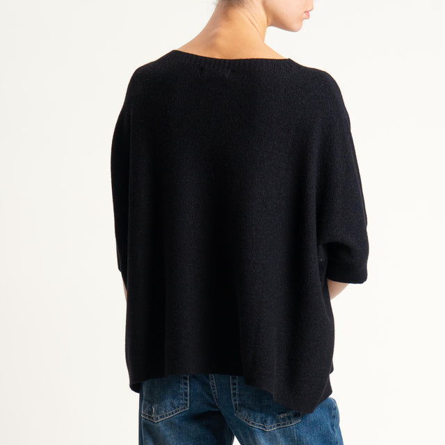 Kontatto-Maglia cropped manica corta punto riso (QS) - nero