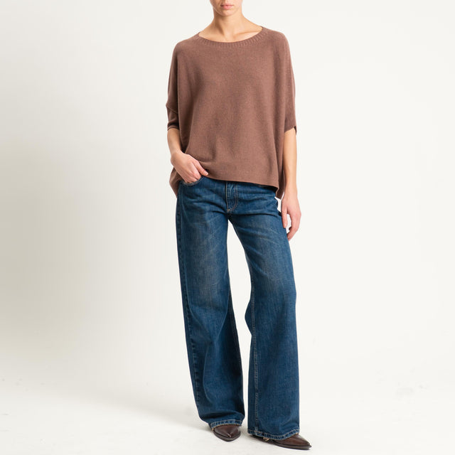 Kontatto-Maglia cropped manica corta punto riso (QS) - nocciola