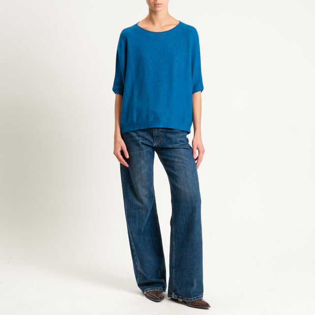 Kontatto-Maglia cropped manica corta punto riso (QS) - ottanio