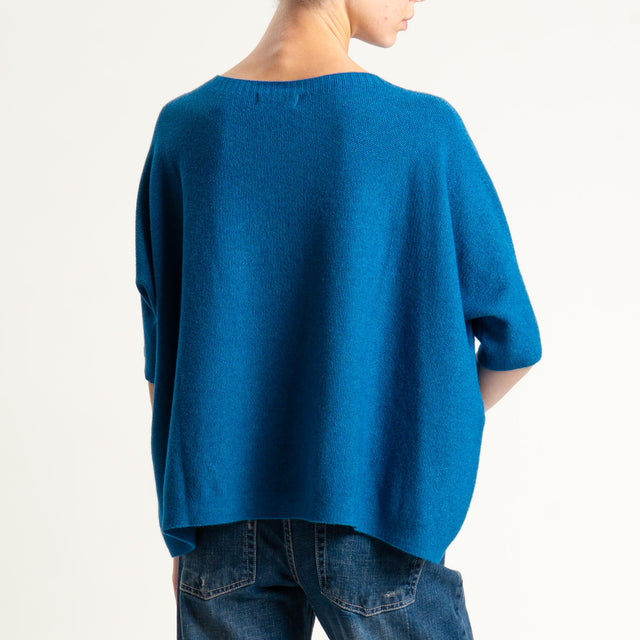 Kontatto-Maglia cropped manica corta punto riso (QS) - ottanio