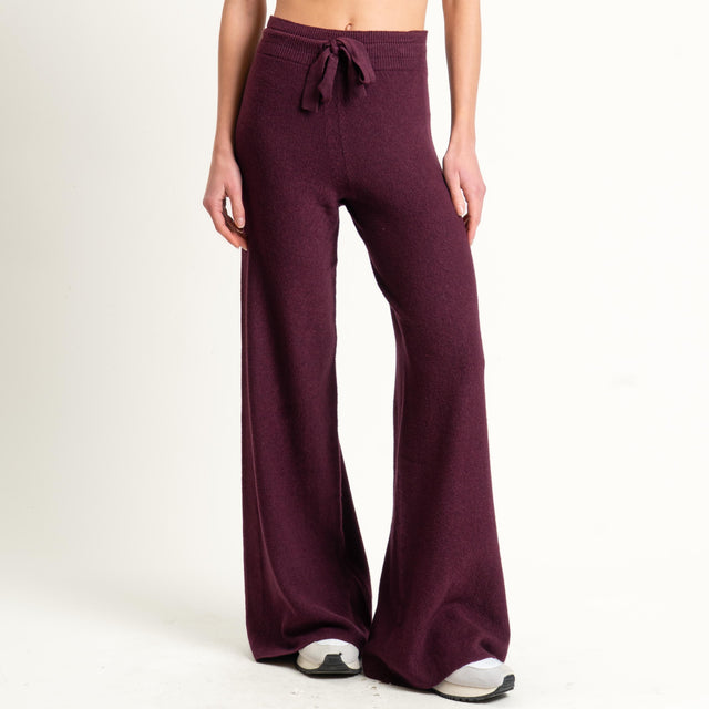 Kontatto-Pantalone in maglia punto riso (QS) - melanzana