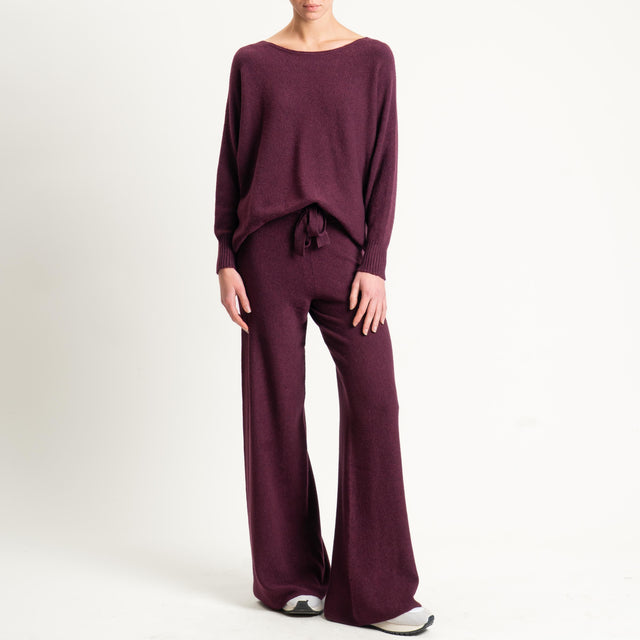 Kontatto-Pantalone in maglia punto riso (QS) - melanzana