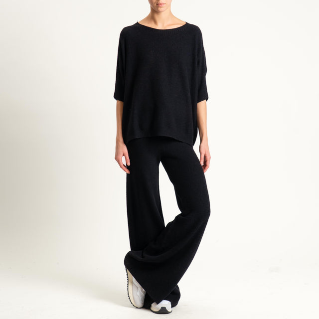 Kontatto-Pantalone in maglia punto riso (QS) - nero