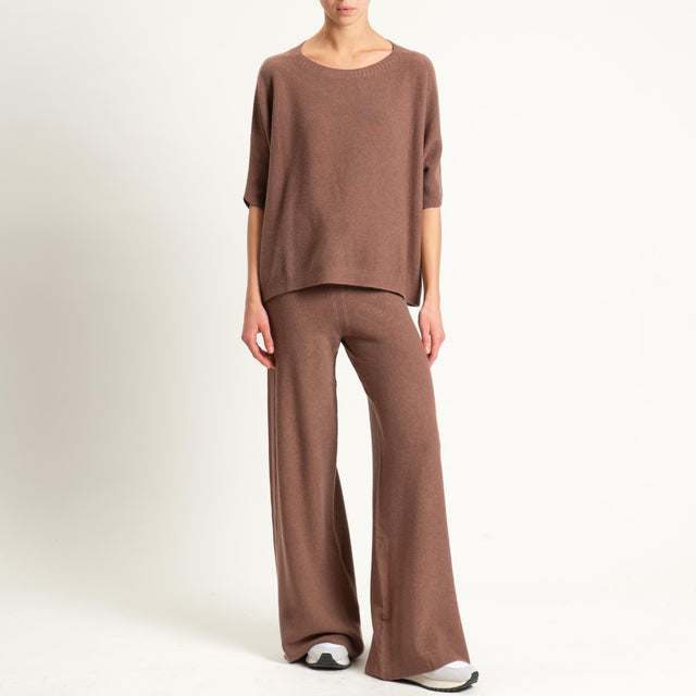 Kontatto-Pantalone in maglia punto riso (QS) - nocciola