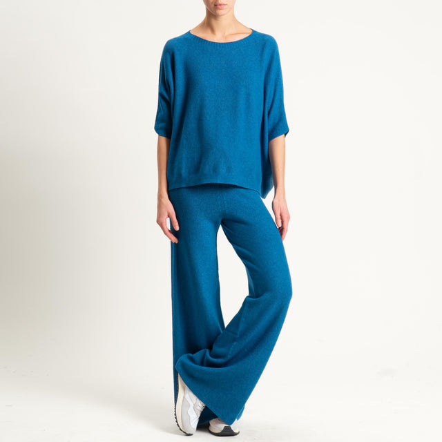 Kontatto-Pantalone in maglia punto riso (QS) - ottanio