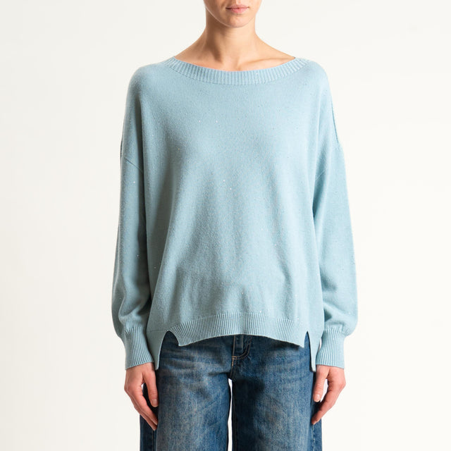 Kontatto-Maglia girocollo con micro paillettes - acqua