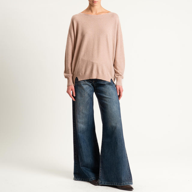 Kontatto-Maglia girocollo con micro paillettes - beige