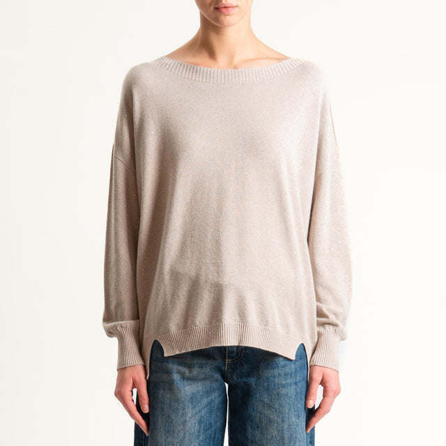 Kontatto-Maglia girocollo con micro paillettes - brick