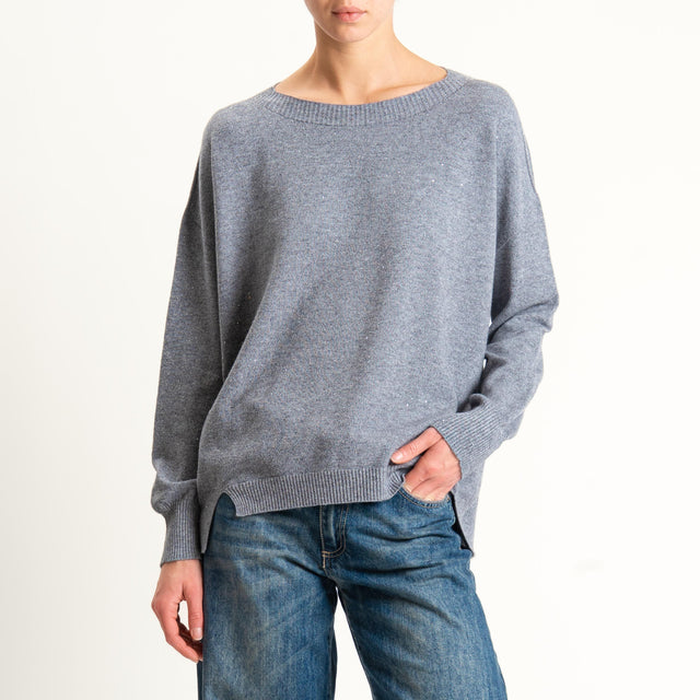 Kontatto-Maglia girocollo con micro paillettes - grigio melange