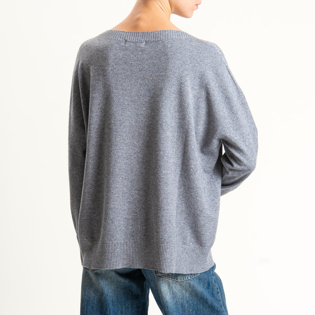Kontatto-Maglia girocollo con micro paillettes - grigio melange