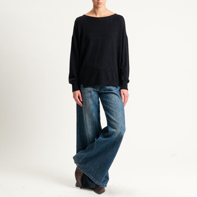 Kontatto-Maglia girocollo con micro paillettes - nero