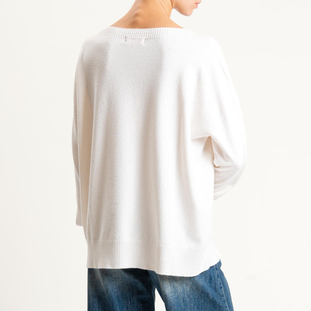 Kontatto-Maglia girocollo con micro paillettes - panna