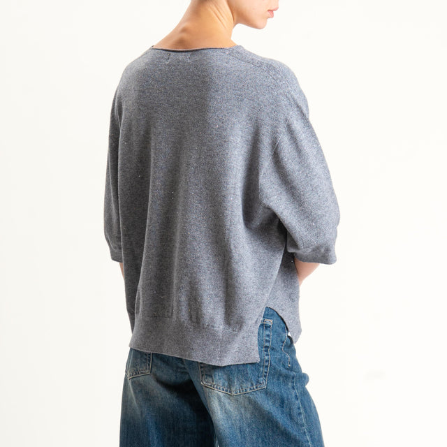 Kontatto-Maglia scollo v con micro paillettes - grigio melange
