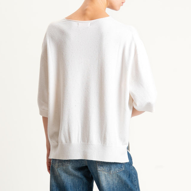 Kontatto-Maglia scollo v con micro paillettes - panna