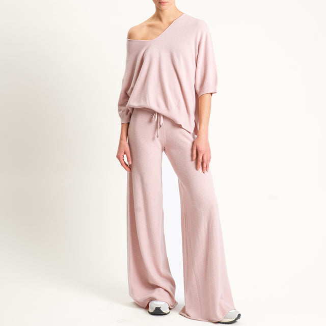 Kontatto-Maglia scollo v con micro paillettes - rosa