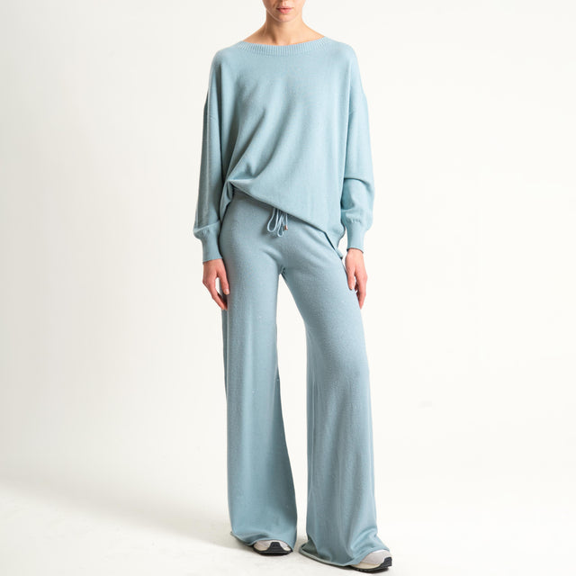 Kontatto-Pantalone con micro paillettes - acqua