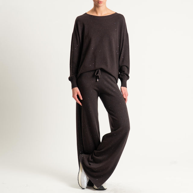 Kontatto-Pantalone con micro paillettes - moro