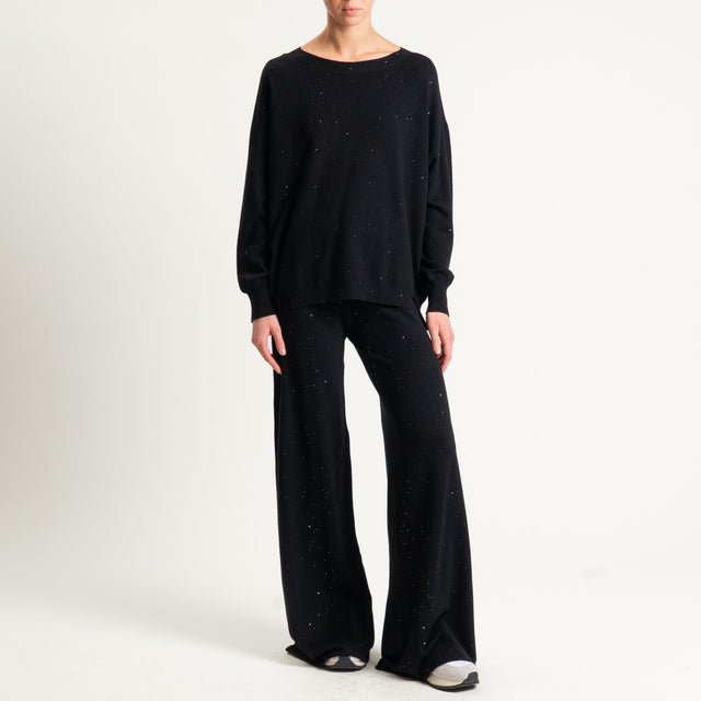 Kontatto-Pantalone con micro paillettes - nero