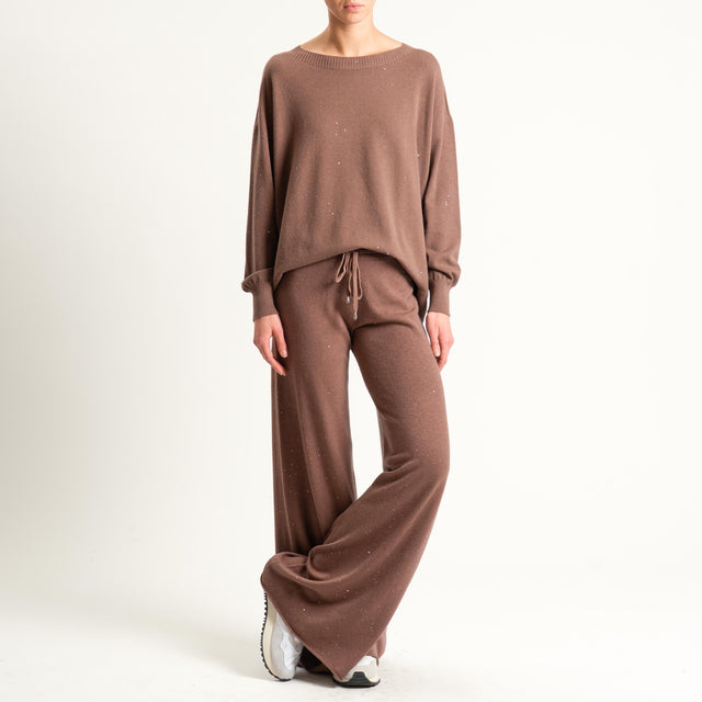 Kontatto-Pantalone con micro paillettes - nocciola
