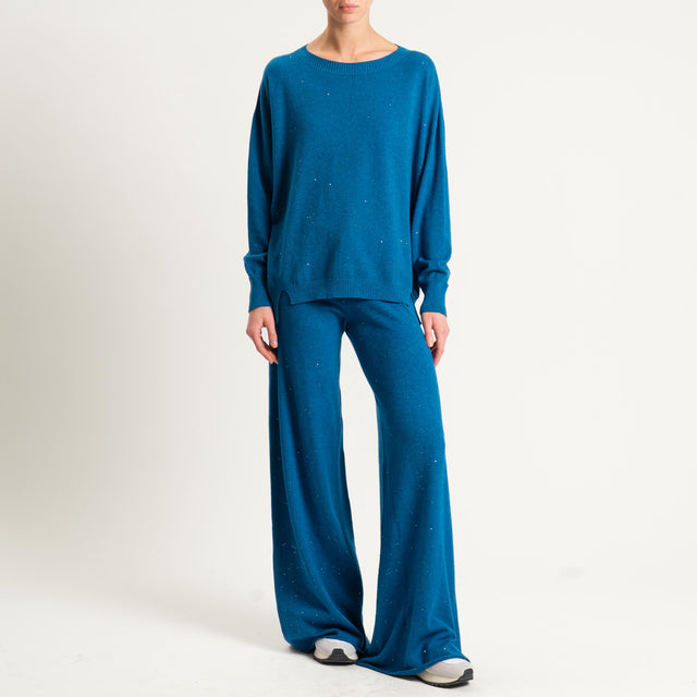 Kontatto-Pantalone con micro paillettes - ottanio