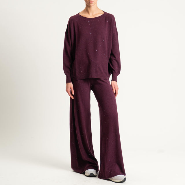 Kontatto-Pantalone con micro paillettes - melanzana