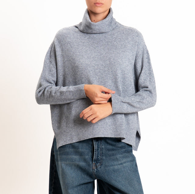 Kontatto-Maglia QS collo alto spacchi laterali - grigio melange