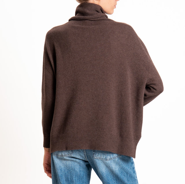 Kontatto-Maglia QS collo alto spacchi laterali - moka