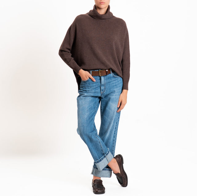 Kontatto-Maglia QS collo alto spacchi laterali - moka