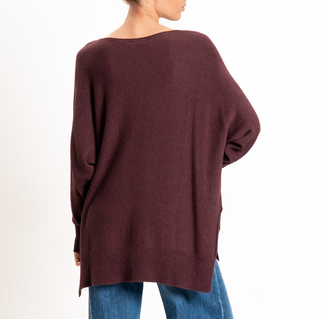 Kontatto-Maglia QS scollo barca spacchi laterali - marsala