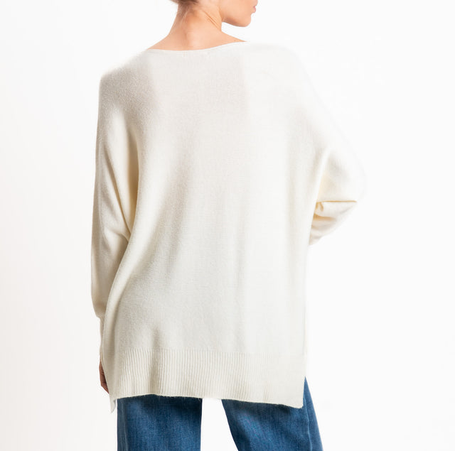 Kontatto-QS Sweater boat neck side slits - cream