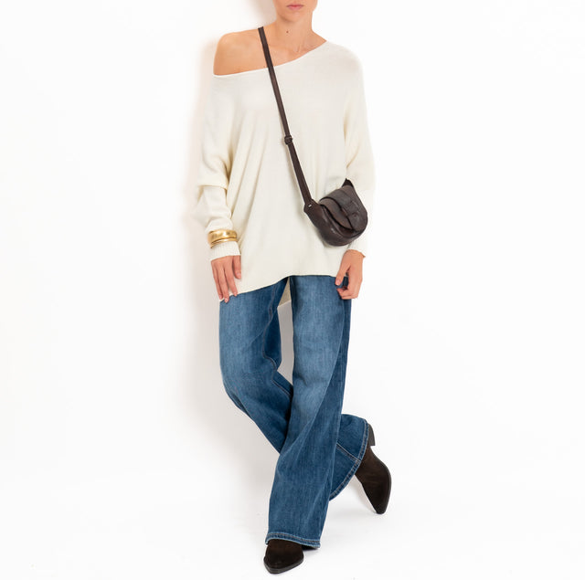 Kontatto-QS Sweater boat neck side slits - cream