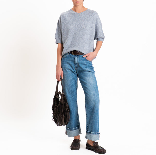 Kontatto QS crew neck short sleeve sweater - grey melange