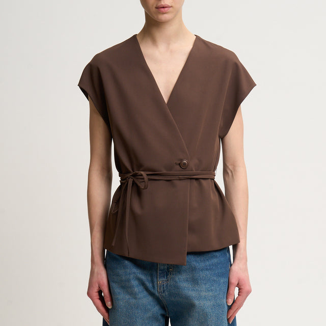 Kontatto-Gilet kimono incrociato con cintura - cioccolato