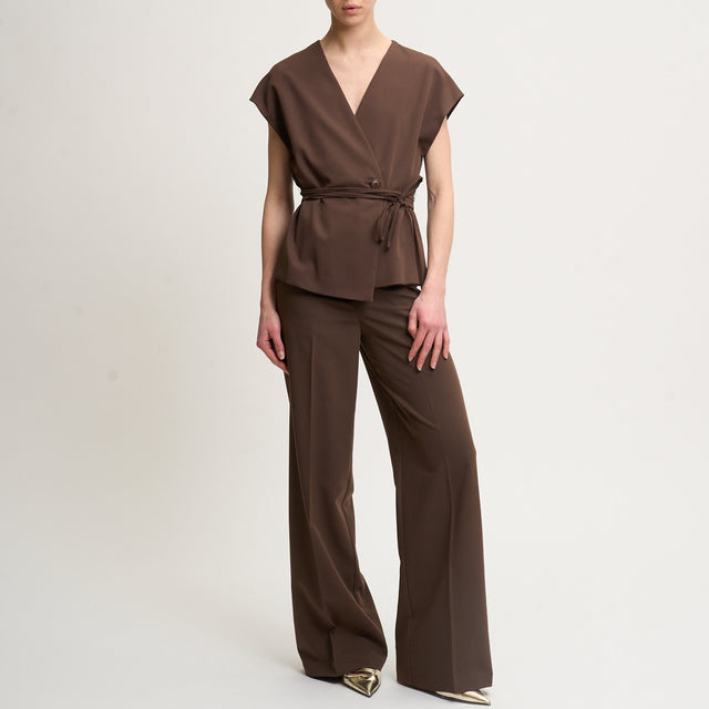 Kontatto-Gilet kimono incrociato con cintura - cioccolato
