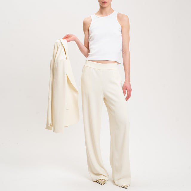 Pantalón Kontatto de tejido fluido con espalda elástica - color crema