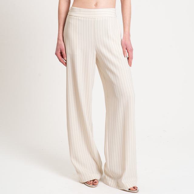 Kontatto-Pantalone tessuto fluido gessato - burro