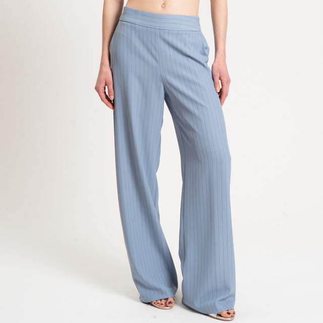Kontatto-Pantalone tessuto fluido gessato - cielo