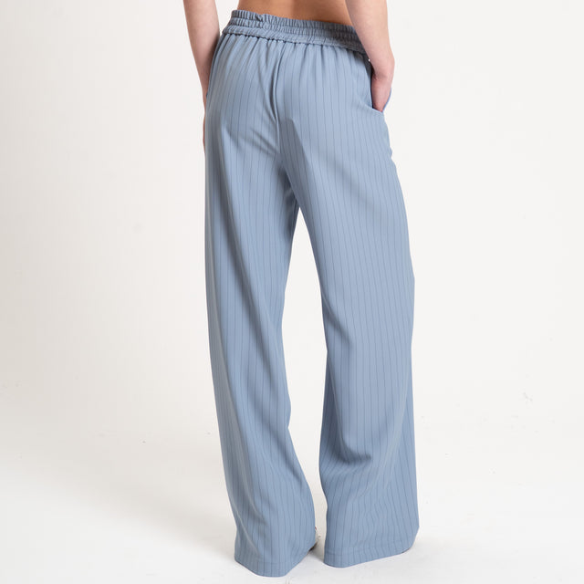 Kontatto-Pantalone tessuto fluido gessato - cielo