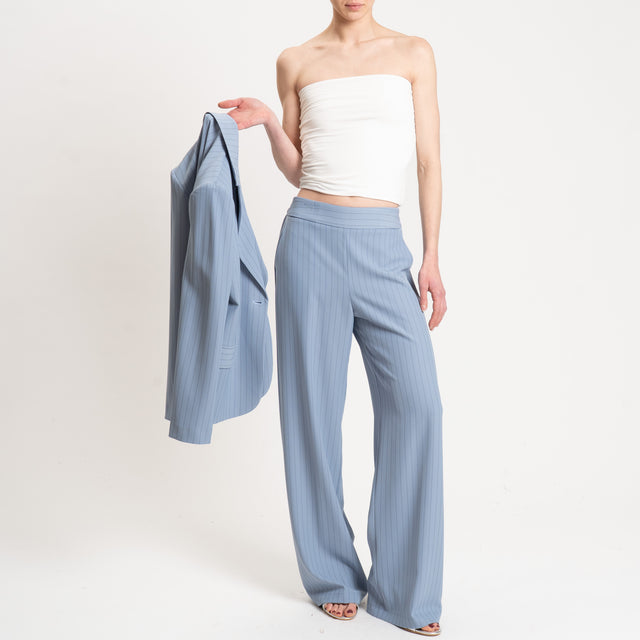 Kontatto-Pantalone tessuto fluido gessato - cielo