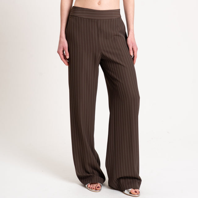 Kontatto-Pantalone tessuto fluido gessato - moro