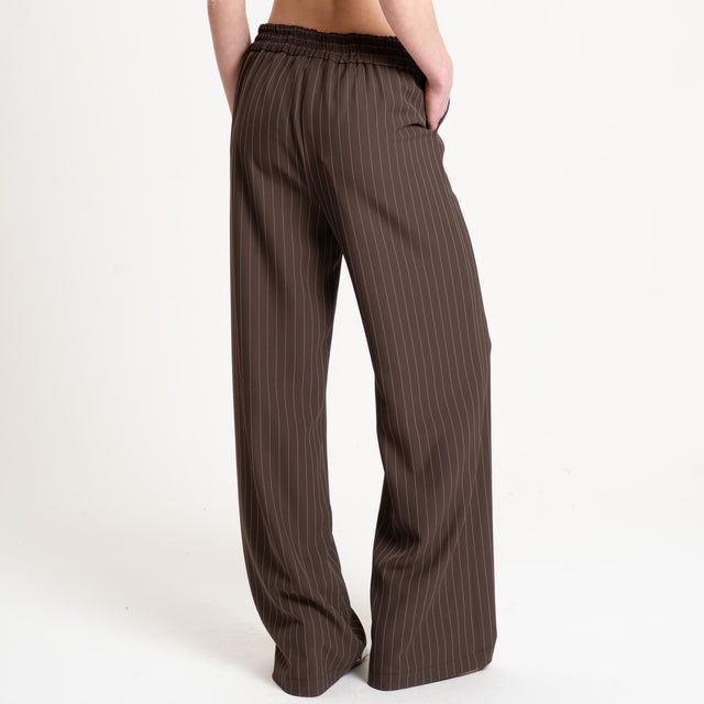 Kontatto-Pantalone tessuto fluido gessato - moro