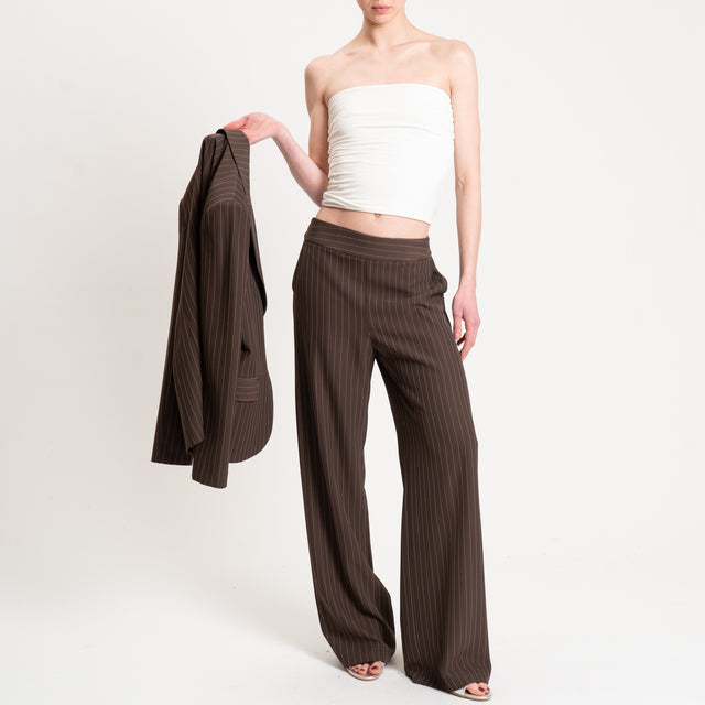 Kontatto-Pantalone tessuto fluido gessato - moro