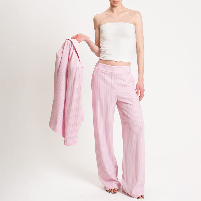 Kontatto-Pantalone tessuto fluido gessato - rosa