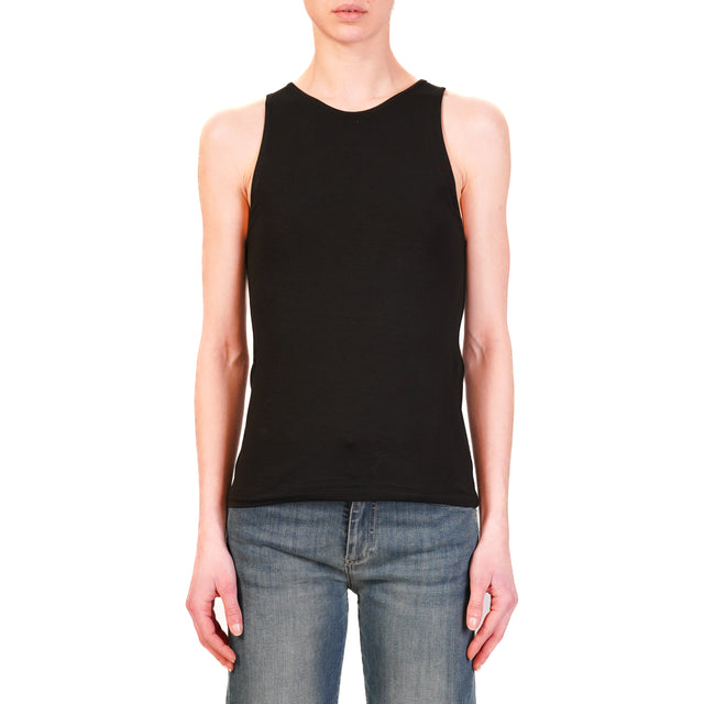 Top Kontatto con cuello halter en jersey elástico - negro