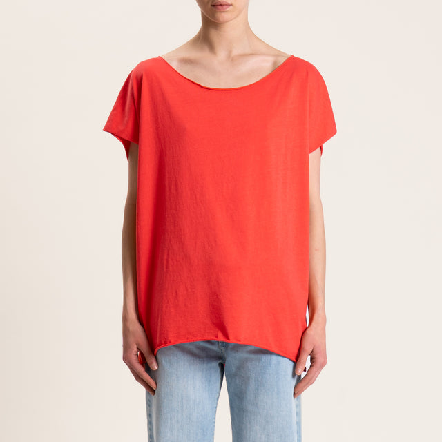 Kontatto-T-shirt smanicata taglio vivo - corallo