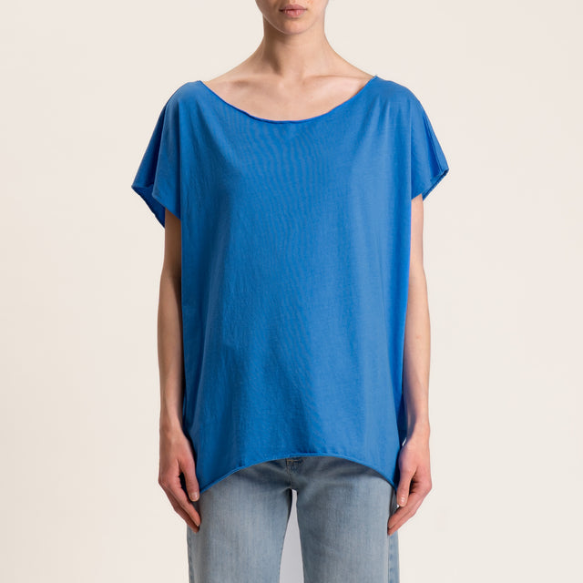 Kontatto-T-shirt smanicata taglio vivo - indaco